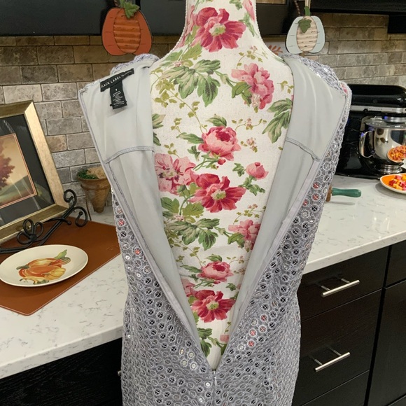 Black Label By Chico’s Dress Size 8 Silver Sequin Crochet Sheath Cocktail Party - Picture 7 of 15